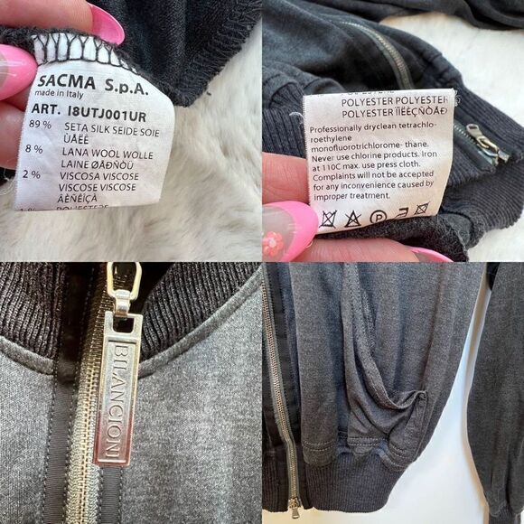 Bilancioni Zip Up Sweater Jacket Silk Wool Blend Dark Charcoal Gray size 52 - Picture 3 of 13